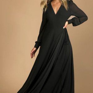 Lulus Black Long Sleeve Wrap Dress